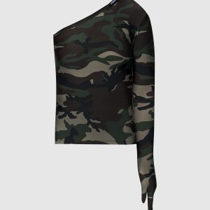 Green asymmetric top in camouflage print Vetements