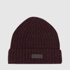 Brown cashmere beanie with leather logo patch Agnona