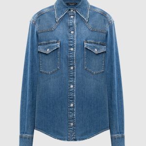 Blue denim shirt with logo patch Dolce&Gabbana