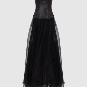 Silk and leather dress with chains Brunello Cucinelli