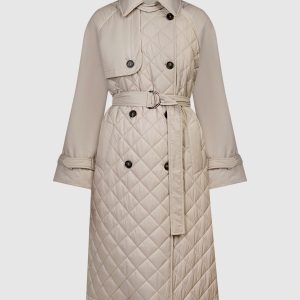 Beige quilted trench coat Brunello Cucinelli