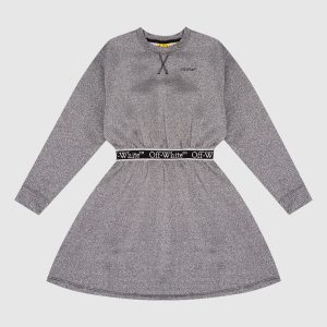 Children's gray lurex dress with logo pattern Off-White