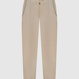 Beige sweatpants with silk and monil chain Brunello Cucinelli
