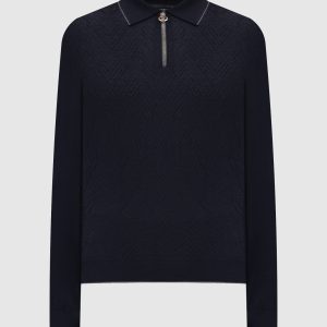 Blue cashmere and silk polo shirt with woven pattern Stefano Ricci