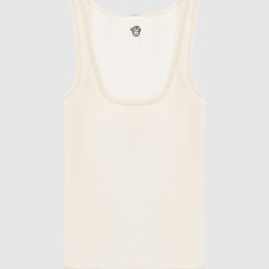 Ivory wool T-shirt with embroidered logo Versace