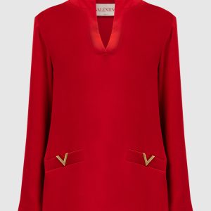 Red silk blouse with V logo Valentino