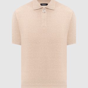 Beige silk and linen polo shirt with emblem Stefano Ricci