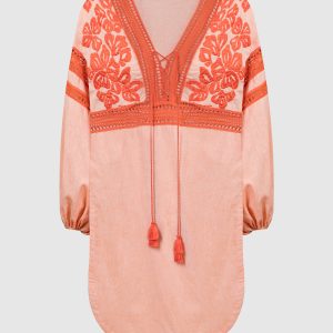 Orange linen dress with embroidery Ermanno Scervino