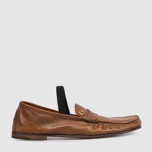 Brown leather loafers Guanto Versace