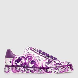 Children's leather sneakers with Majolica print Dolce&Gabbana