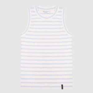 Children's beige striped top with monil chain Brunello Cucinelli