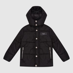 Children's black quilted jacket with logo patch Balmain