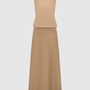 Beige wool pleated top and skirt suit Babe Pay Pls