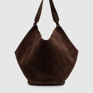 Brown suede Lotus bag with logo embossing Khaite