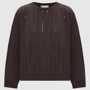 Brown cashmere sweater with sequins Brunello Cucinelli