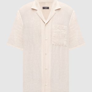 Beige linen straight-cut shirt Peserico