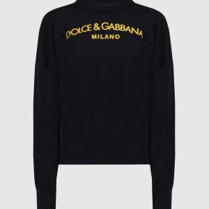 Black cashmere sweater with logo print Dolce&Gabbana