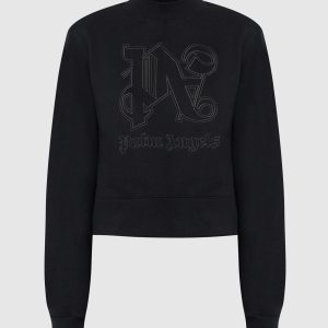 Black Statement sweatshirt with logo embroidery Palm Angels