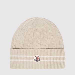 Khaki wool children's hat with logo patch Moncler ENFANT
