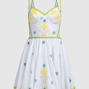 White zinca mini dress with broderie embroidery Charo Ruiz