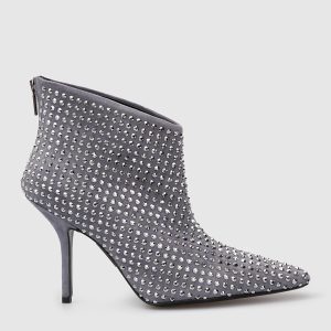 Gray suede ankle boots in Swarovski crystals Eddy Daniele
