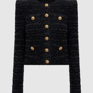 Black tweed jacket with hemp Balmain