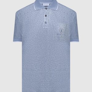 Grey Polo Shirt with Lurex and Logo Brunello Cucinelli