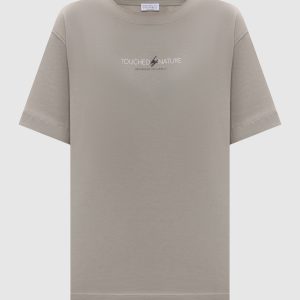 Khaki Nature t-shirt with monil chain Brunello Cucinelli