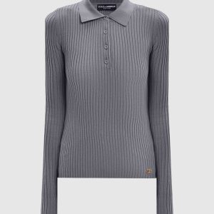 Grey ribbed wool polo shirt Dolce&Gabbana
