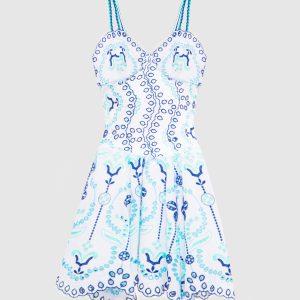 Marine White Linen Dress with Broderie Embroidery Charo Ruiz