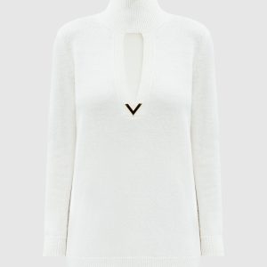White turtleneck made of wool with a curved neckline Valentino