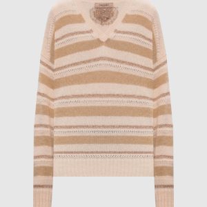 Beige striped alpaca pullover Twinset