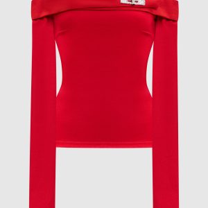 Red off-shoulder top David Koma