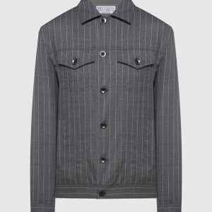 Gray striped wool jacket Brunello Cucinelli