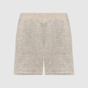 Beige openwork shorts with linen Peserico