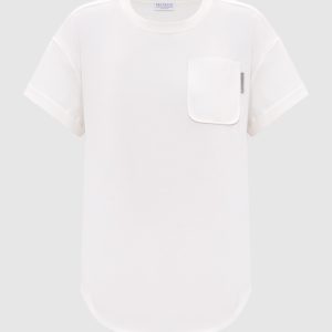 White monil chain t-shirt with silk trim Brunello Cucinelli