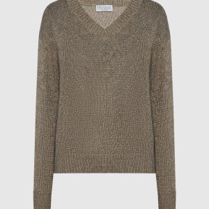 Brown melange sweater with wool and lurex Brunello Cucinelli