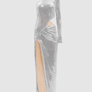 Silver sequined one-shoulder maxi dress Nissa