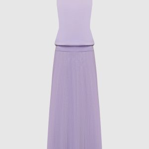 Purple wool pleated top and skirt suit Babe Pay Pls