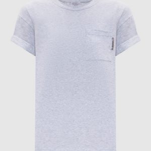 Gray melange t-shirt with monil chain Brunello Cucinelli
