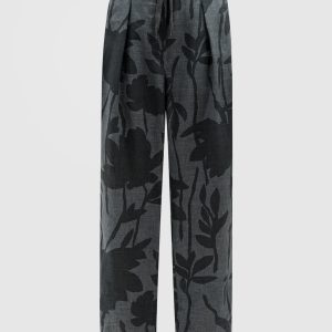 Gray linen pants in a floral print Brunello Cucinelli