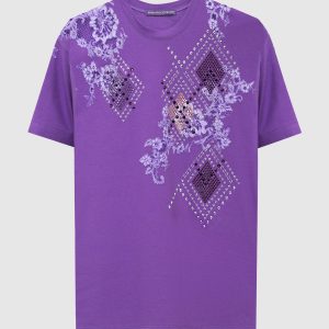 Purple T-shirt with crystals and lace Ermanno Scervino