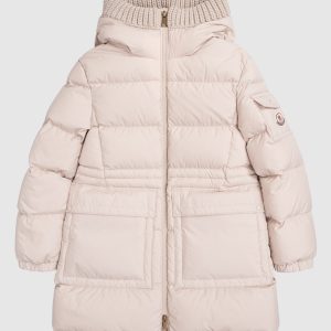 Beige down jacket with logo patch Moncler ENFANT