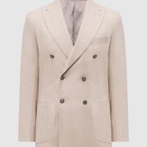 Beige double-breasted blazer made of wool, silk and linen Pini Parma