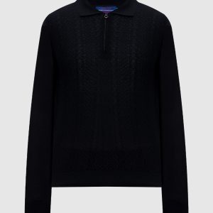 Black cashmere polo shirt with pattern Stefano Ricci
