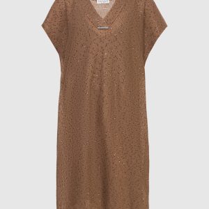 Brown linen and silk dress Brunello Cucinelli