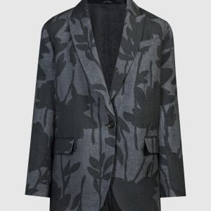 Gray linen jacket in a floral pattern Brunello Cucinelli