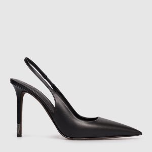 Black leather slingbacks with monil chain Brunello Cucinelli