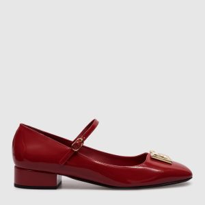 Red leather glossy shoes with logo Dolce&Gabbana