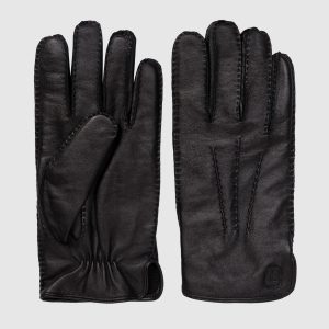 Black leather gloves with emblem Trussardi